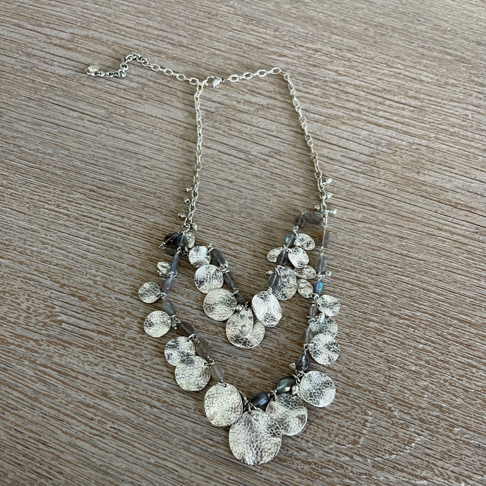 Stella & Dot Tiered Silver Tone Necklace with Iridescent Beads